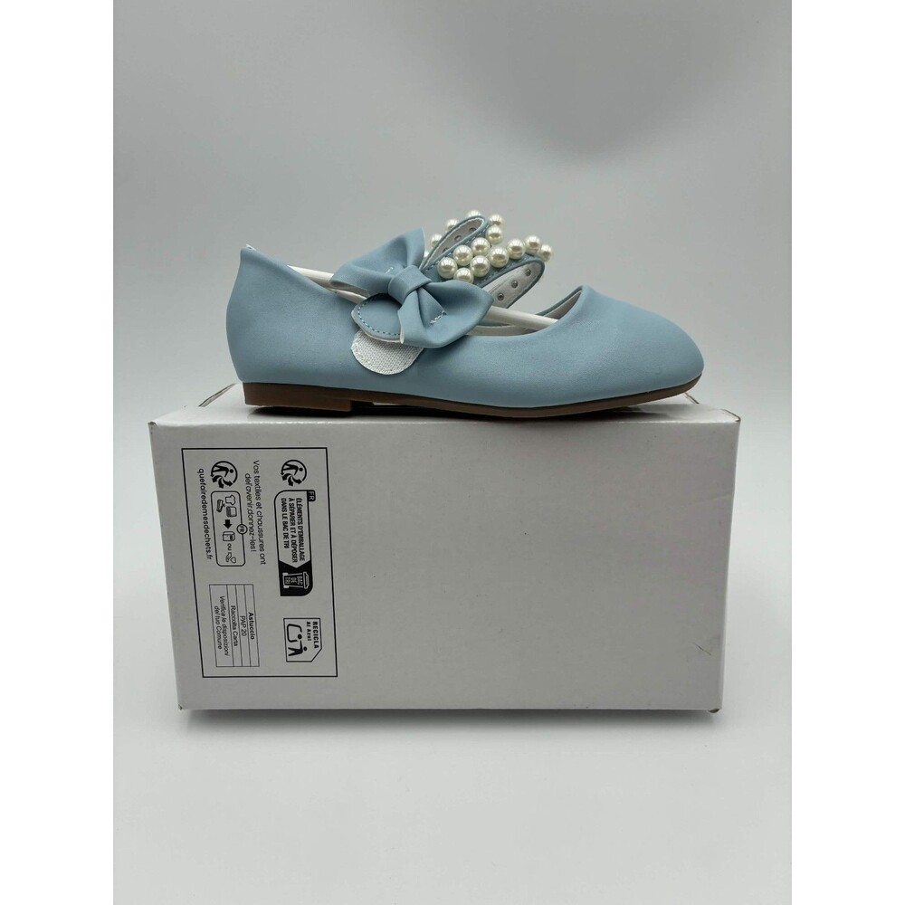 Girls Blue Pearl Bow Ballet Flats Size 28